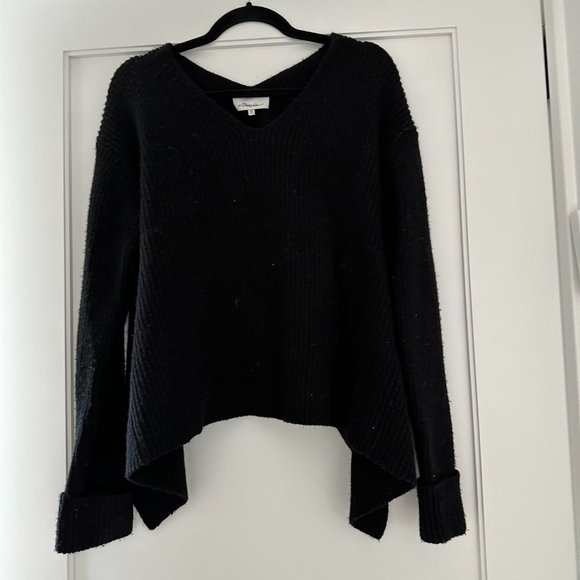 3.1 Phillip Lim Cropped Oversized Knit Sweater Size XS Black Cut-out Back - Picture 1 of 10